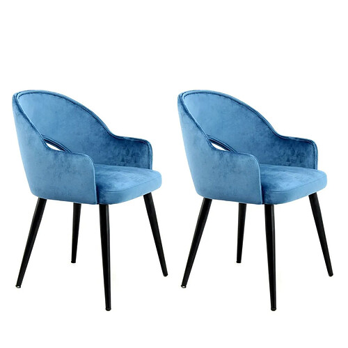 Paris Prix Lot de 2 Chaises en Velours Joris 77cm Bleu