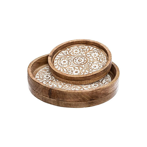 Atmosphera Lot de 2 Plateaux en Bois Ritual 35cm Naturel