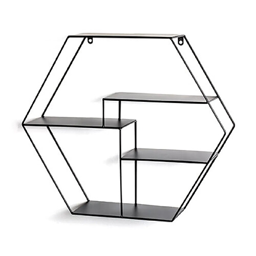 Mes Étagère murale hexagonale 61x16x54 cm en métal laqué noir