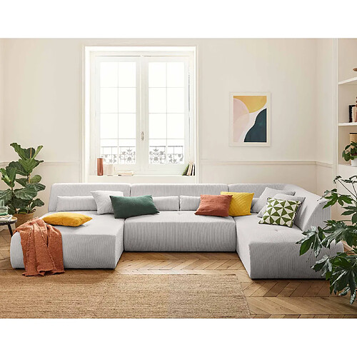 Lisa Design Onyx - canapé panoramique d'angle droit 7 places - en velours côtelé