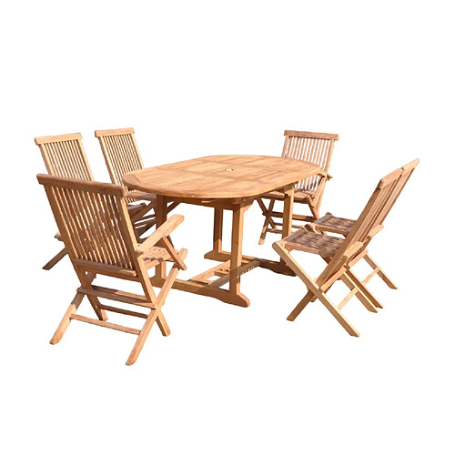 Concept Usine Table de jardin ovale et 4 chaises et 2 fauteuils en teck KAJANG
