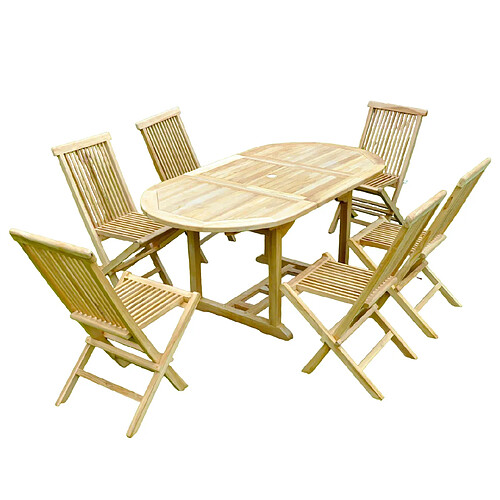 Concept Usine Table de jardin ovale et 6 chaises en teck KAJANG