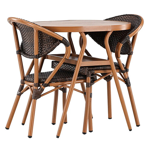 Paris Prix Ensemble Table de Jardin & 2 Chaises Abrantes 80cm Marron