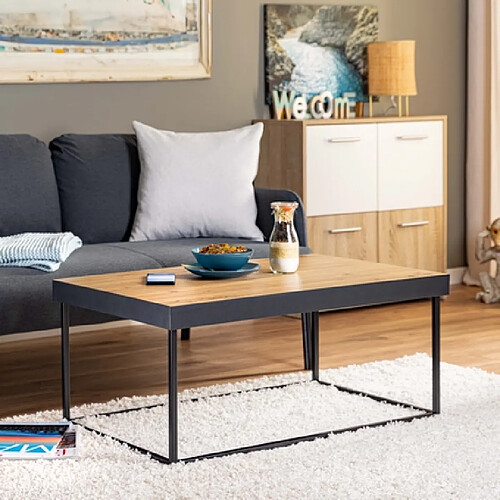 Mes Table basse 90x55x40 cm décor chêne et noir