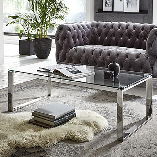 Mes Table basse 120x60x40 cm en verre et inox - GENTONG