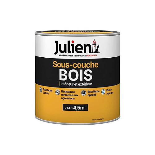 Julien 5609064 Sous-couche bois 0,5 L intérieur/extérieur mat blanc