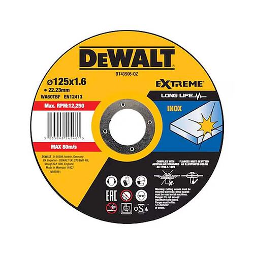 DeWalt DT43906-QZ Disque à tronçonner 125 mm INOX 1,2 mm