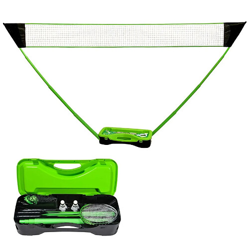Play4Fun Set de Badminton complet avec filet 295 x 38 x 154 cm, raquettes, volants et étui de rangement