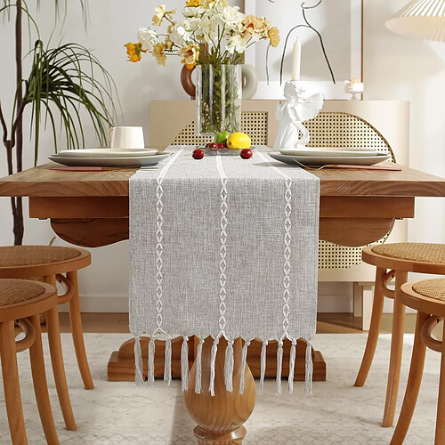 Vendos85 Chemin de table bohème 33×150 cm gris léger