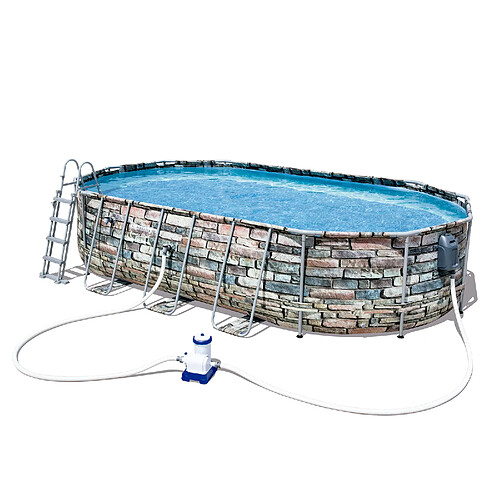 Piscine Hors-sol Tubulaire Bestway Power Steel Ovale 610x366x122 cm Filtre à Cartouche de 9.463 litres/heure Bulles de massage