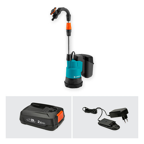 GARDENA Pompe pour collecteur d'eau de pluie sur batterie 2000/2 18V P4A - Kit prêt à l'emploi