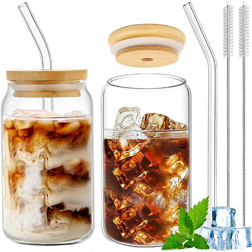 Vendos85 Set de 2 Gobelets en Verre Style Canette avec Pailles