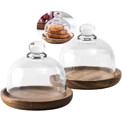 Vendos85 Mini plateau à gâteau en bois avec couvercle en verre