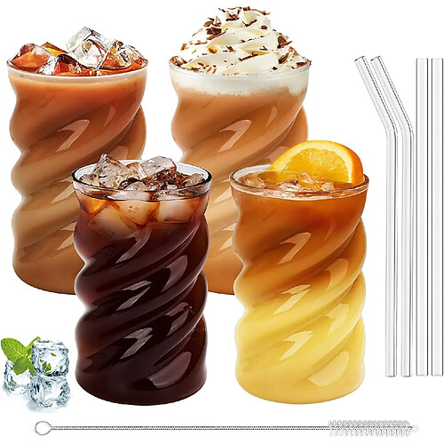 Vendos85 Ensemble de 4 verres ondulés avec pailles 500?ml