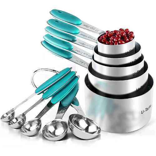 Vendos85 Tasses et cuillères doseuses en acier inoxydable 18/8 Turquoise