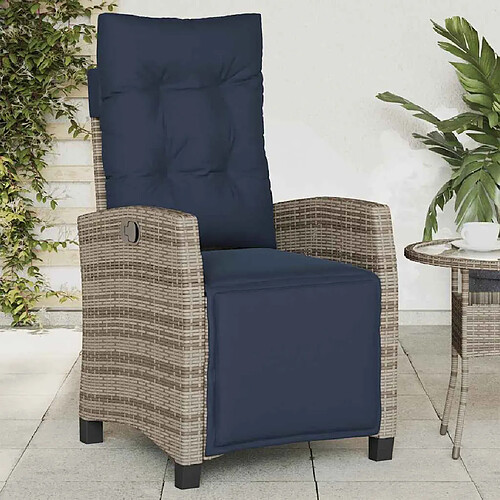 vidaXL Chaise inclinable de jardin et repose-pied gris résine tressée