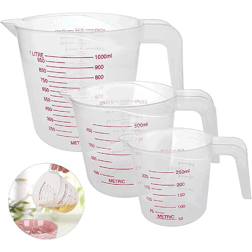 Vendos85 Ensemble 3 Tasses à Mesurer Plastique avec Poignée