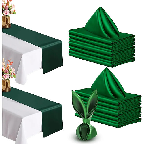 Vendos85 Set Vert 16 Serviettes + 2 Chemins de Table Satin 45 cm