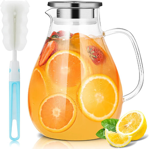 Vendos85 Carafe en verre de 2,5L avec couvercle inox et double ouverture