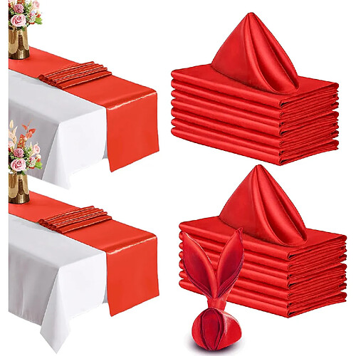 Vendos85 Set Rouge 16 Serviettes + 2 Chemins de Table Satin 45 cm