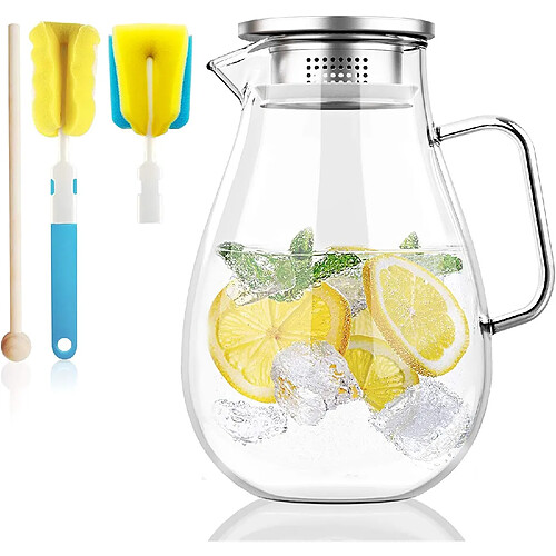 Vendos85 Pichet en verre de 2 L avec couvercle filtre