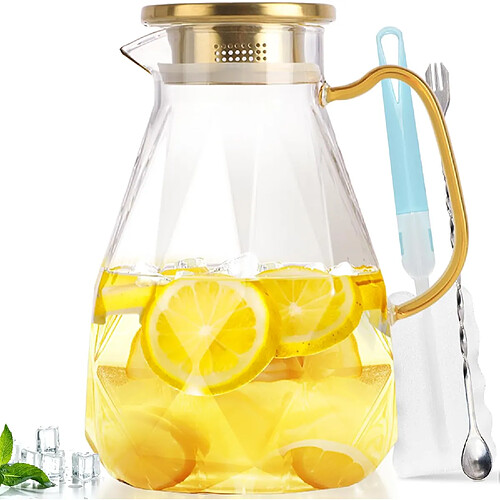 Vendos85 Pichet en Verre de 2L avec Couvercle Inox