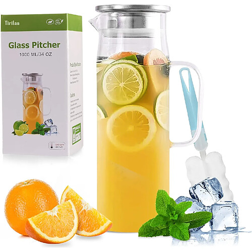 Vendos85 Pichet en Verre de 1L avec Couvercle Inox