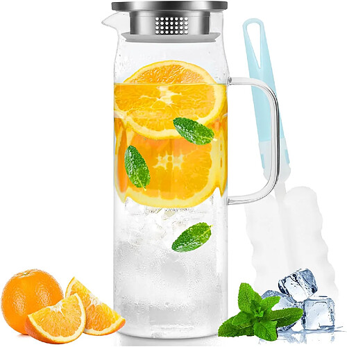 Vendos85 Pichet en Verre de 2 L avec Couvercle
