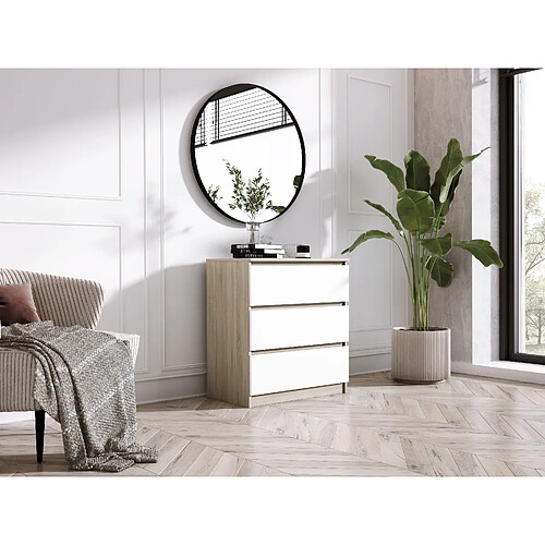 Commode 3 Tiroirs Blanc Brillant 80x75x40 Cm | Meuble De Rangement Pour Chambre, Salon, Bureau - Design Moderne, Facile à Assembler
