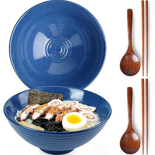 Vendos85 Bol à ramen japonais 1200 ml en céramique artisanale Bleu saphir