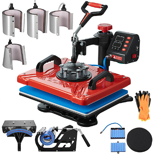 Vevor Presse a Chaud 10 en 1 Machine de Sublimation de Transfert 30x38 cm Machine de Presse a Chaud Rouge Numerique LCD 1000 W Transfert Efficace pour T-Shirt Chapeau Casquette Tasse Assiette Stylo