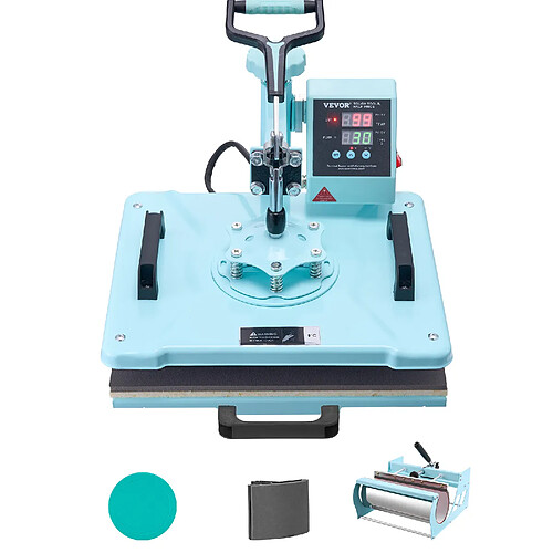 Vevor Presse a Chaud 5-en-1 Plaque 30x38 cm, Machine de Sublimation Textile avec Presse a Tasses de 89 cL, Pivotant a 360°, Controle Numerique Precis, DIY T-shirts/Chapeaux/Tasses/Assiettes, Vert