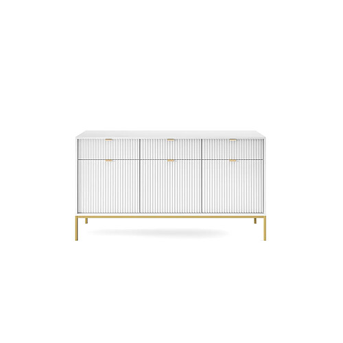 3XELIVING Commode : 3 Tiroirs, 3 Portes, Blanc, or, 154 x 83 x 39 cm, poignées dorées,