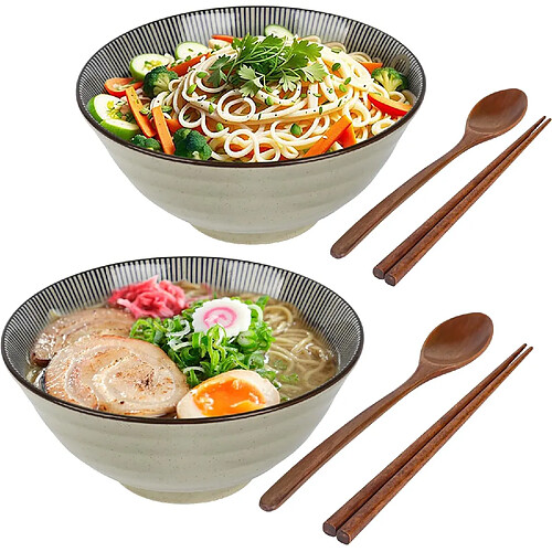 Vendos85 Lot 2 bols ramen japonais 1100 ml avec baguettes kaki