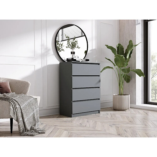 3XELIVING Commode 4 tiroirs, Anthracite, 70 x 39 x 101 cm