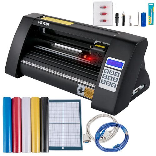 Vevor Plotter de Decoupe Vinyle 375 mm Traceur de Coupe, Machine de Decoupe Vinyle avec Logiciel Signmaster, Compatible Systeme Windows Coupe-Vinyle Precis avec 3 Lames Ecran LCD pour Tracer Decouper