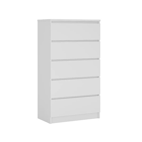 3XELIVING Commode 5 Tiroirs : Blanc Mat, 70 x 39 x 125 cm