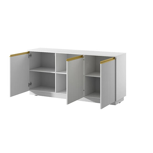3XELIVING Commode : 3 portes, 6 étagères, Blanc Mat, 153,4 cm x 71,6 cm x 39 cm