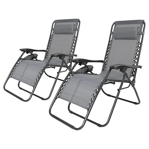 Habitat Et Jardin Lot de 2 fauteuils de jardin inclinable zéro gravité [ ]Sintra[ ] - Gris