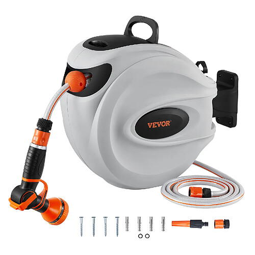 Vevor Enrouleur tuyau mural 25m x12mm, pivotant180°, buse9, auto, jardin