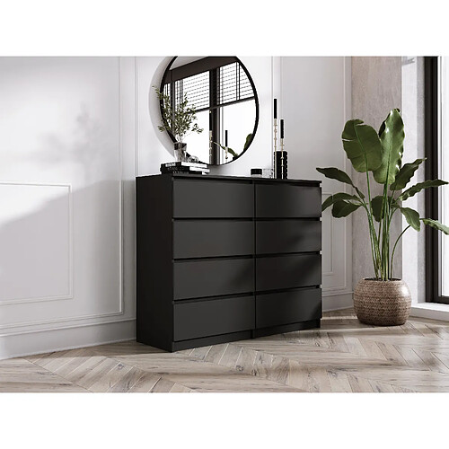 3XELIVING Commode 8 Tiroirs, Noir Mat, 120 x 39 x 101 cm