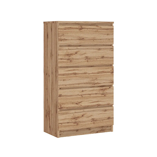 3XELIVING Commode 5 Tiroirs : Chêne Wotan, 70 x 39 x 125 cm