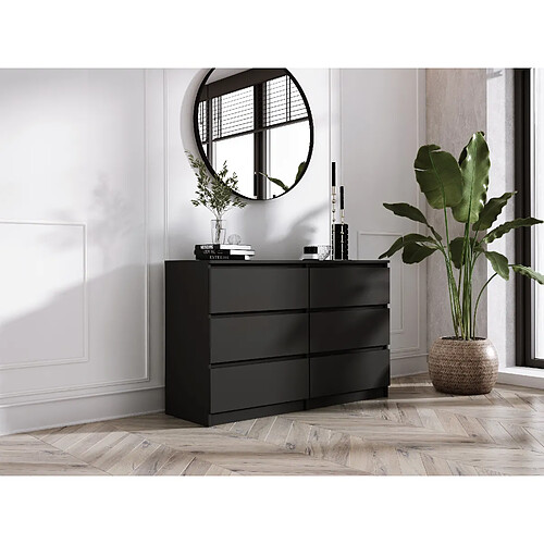 3XELIVING Commode 6 Tiroirs : Noir Mat, 120 x 39 x 79 cm