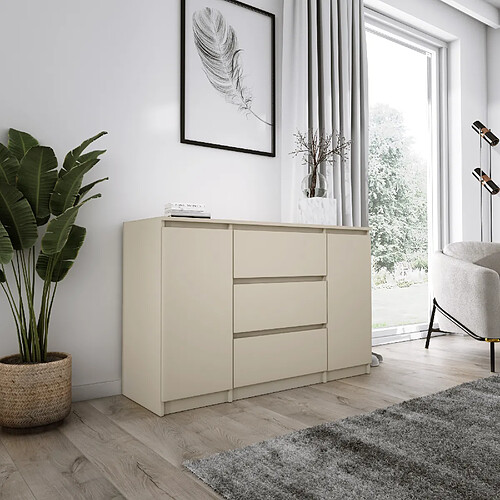 3XELIVING Commode 2 portes 3 tiroirs, 120 x 78 x 39 cm, couleur: Beige