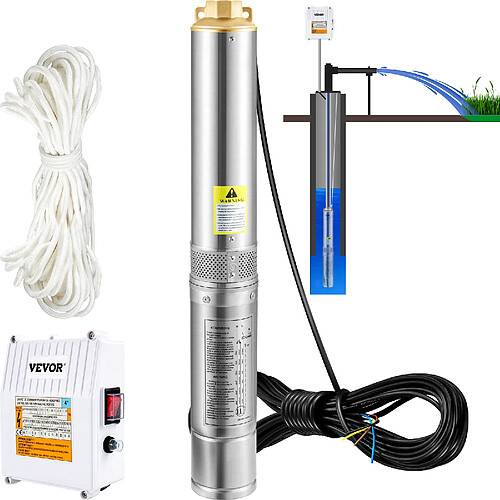 VEVOR 4SDM4/6 - Pompe immergée pour puits profond 370 W 6600 L/h - Acier inoxydable