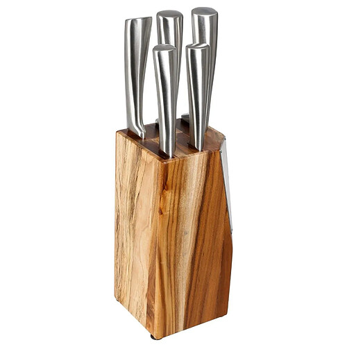 Secret De Gourmet Bloc 5 Couteaux Acacia 35cm Naturel & Argent