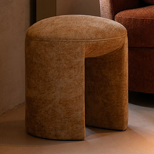 Mes Tabouret rond 42x42x44 cm en tissu doux ocre - TESTI