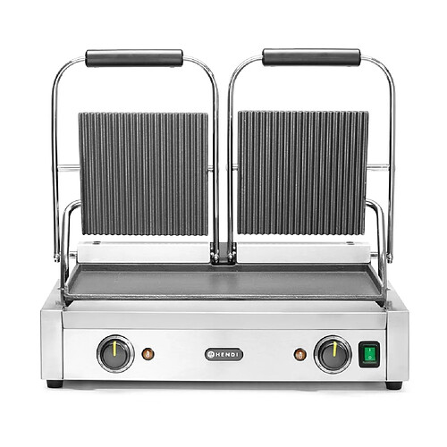 Grill de contact - modèle double dessus rainuré et dessous lisse 230V/3600W 570x370x(H)210 mm - Hendi