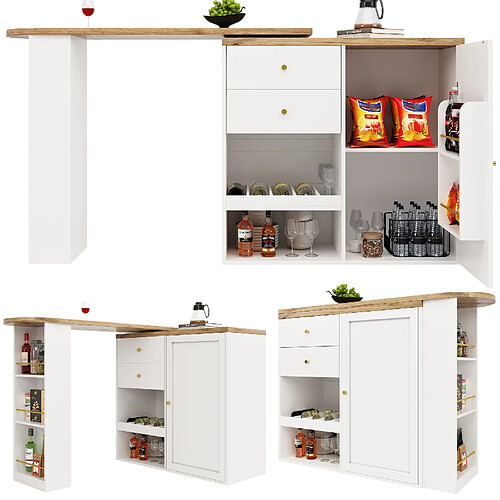 DZMDIP Table de bar pivotante, 360° - 2 tiroirs - Armoire coulissante - 4 places
