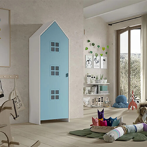 Mes Armoire 1 porte 57,6x37x171,5 cm décor bleu et blanc - CASMY